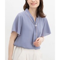 Honeys/ハニーズ Honeys 配色ボウタイブラウス トップス ブラウス 半袖 大きいサイズ オフィス きれいめ ボウタイブラウス ボウタイ 配色 無地 ドット柄 レデ/508266009