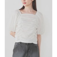 Honeys/ハニーズ Honeys チュールかぶせトップス トップス カットソー 半袖 チュール ギャザー シャーリング スクエアネック 無地 ショート丈 コンパクト レデ/508266022