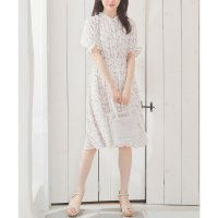 Honeys/ハニーズ Honeys リボン付ミニワンピース ワンピース ミニワンピース 半袖 ひざ丈 大きいサイズ リボン付き 花柄 キャンディスリーブ フリル衿 レディー/508285012